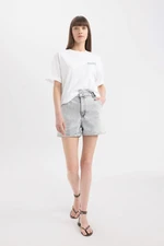 DEFACTO Paperbag High Waist Fold-Ankle Jean Shorts