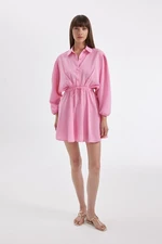 DEFACTO Shirt Collar Modal Long Sleeve Mini Dress