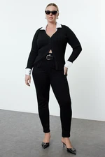 Trendyol Curve Black Shirt Collar Buttoned Ribbed Knitwear Cardigan