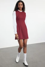 Trendyol Burgundy A-Line Shirt Detailed Mini Woven Dress