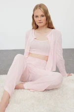 Trendyol Light Pink 3-Pack Pointel Openwork/Hole Knitted Pajama Set