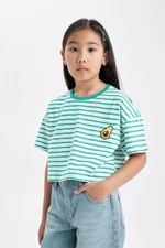 DEFACTO Girl's Crew Neck Striped Short Sleeve T-Shirt