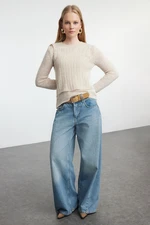 Trendyol Stone Sweater Soft Textured Loose Knit Sweater