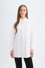 DEFACTO Relax Fit Shirt Collar Poplin Basic Plain Long Sleeve White Shirt Tunic