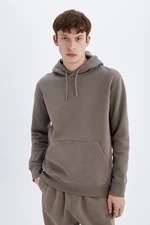 DEFACTO Men's Brown Pocketed Regular Fit Hooded Basic Sweatshirt