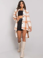 Women's checkered shirt made of camel and ecru