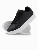 Ombre Men's eco leather sneakers shoes with thick sole - black