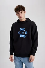 DEFACTO Rick And Morty Oversize Wide Pattern Hooded Back Printed Sweatshirt