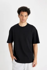 DEFACTO Men's Black Relax Fit Casual Cut Crew Neck Cotton Short Sleeve Basic T-Shirt