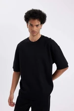 DEFACTO Men's Black Loose Fit Loose Cut Crew Neck Heavy Fabric Cotton Short Sleeve Basic T-Shirt