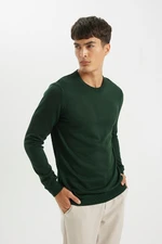 DEFACTO Men's Dark Green Standard Fit Regular Cut Crew Neck Woolen Casual Sweater