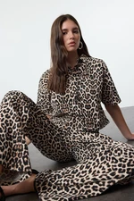 Trendyol Multicolored Leopard Print Brown Denim Shirt