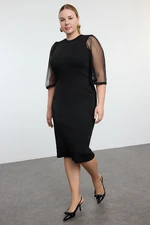 Trendyol Curve Black Sleeves Tulle Midi Length Knitwear Dress