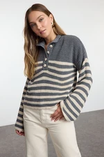 Trendyol Anthracite Ganesh Pattern Crew Neck Striped Knitwear Sweater