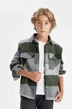 DEFACTO Boy Oversize Wide Pattern Checkered Polo Collar Flannel Long Sleeve Shirt