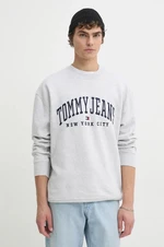 Mikina Tommy Jeans pánská, šedá barva, s aplikací, DM0DM19757