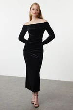 Trendyol Black Bodycon Knitted Velvet Midi Dress