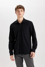 DEFACTO Men's Black Regular Fit Cotton Basic Plain Long Sleeve Shirt