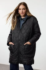 Trendyol Black Oversize Pattern Hooded Quilted Coat