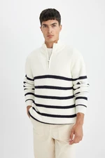 DEFACTO Standard Fit Stand Collar Half Zipper Striped Knitwear Sweater