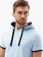 Ombre Men's casual cotton t-shirt with hood - light blue