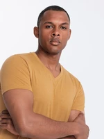 Ombre BASIC men's classic cotton T-shirt with a serape neckline - mustard melange