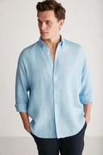 GRIMELANGE Bridge Men's 100% Linen Fabric Flowy Light Blue Shirt