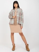 Dark beige loose checkered shirt with a longer back