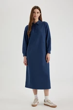 DEFACTO Regular Fit Buttoned Shirt Collar Basic Plain Long Sleeve Thessaloniki Fabric Knit Dress B7260ax24sp