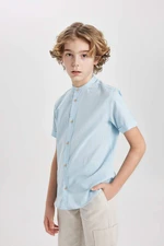 DEFACTO Boy's Stand Collar Linen Look Short Sleeve Shirt