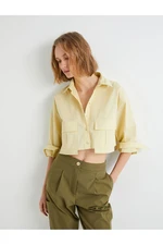 Koton Crop Poplin Shirt Cargo Pocket Buttoned Long Sleeve Cotton