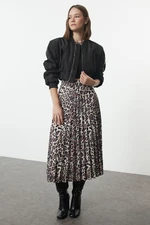 Trendyol Brown Leopard Pleated Maxi Length Woven Skirt