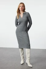 Trendyol Anthracite Midi Knitwear Soft Textured Polo Neck Dress