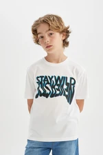 DEFACTO Boy's Crew Neck Printed Short Sleeve T-Shirt