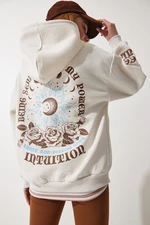 Happiness İstanbul Women's Beige Hooded Raised Knitted Sweatshirt