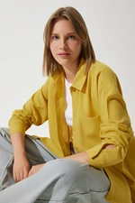 Happiness İstanbul Women's Mustard Oversize Linen Ayrobin Shirt