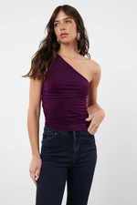 Trendyol Plum Smocking Detailed Fitted One-Shoulder Stretchy Knitted Blouse