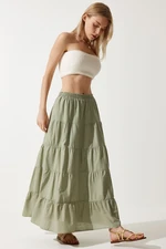 Happiness İstanbul Women's Khaki Flywheel Summer Loose Comfortable Skirt