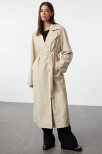 Trendyol Beige Oversize Wide Cut Chiffon Detail Pleated Trench Coat