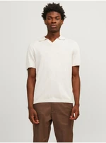 Men's Cream Linen Polo T-Shirt Jack & Jones - Men's