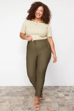 Trendyol Curve Khaki Cigarette Fleto Pocket Woven Plus Size Fabric Trousers