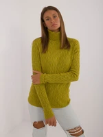 Olive green women's turtleneck with shiny thread