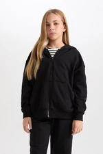 DEFACTO Girl Basic Plain Hooded Cardigan