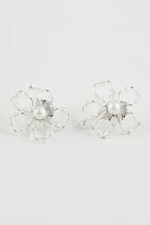 DEFACTO Women's Flower Patterned Pearl Silver Earrings