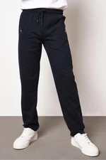 15740 Dewberry Zipper Pocket Embroidery Detailed Sweatpants-NAVY