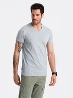 Ombre BASIC men's classic cotton tee-shirt with a crew neckline - grey melange