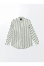 LC Waikiki SOUTHBLUE Green Striped Regular Fit Long Sleeve Striped Poplin Men's Shirt