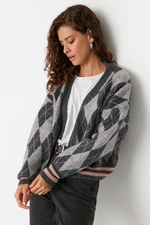 Trendyol Gray Soft Textured Diamond Patterned Knitwear Cardigan