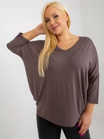 Základní hnědá halenka plus size s 3/4 rukávem