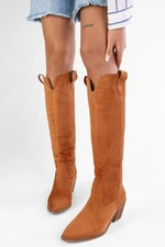 Shoeberry Women's Rebel Tan Suede Cowboy Boots